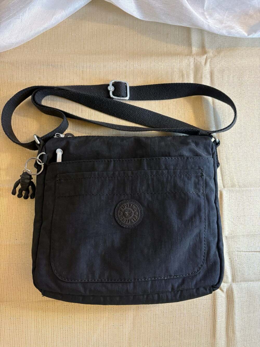 Kipling Black Nylon Crossbody Bag with Monkey Keychain